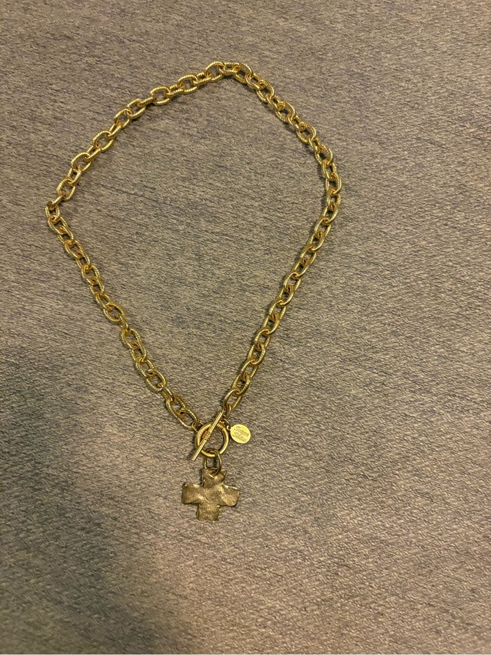 Susan Shaw Gold-Tone Chain Necklace with Textured Cross Charm - Women's Jewelry